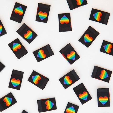 Rainbow Heart Woven Sewing Labels