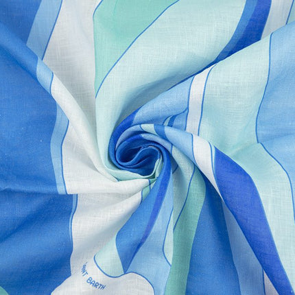 Linen - Italian Linen - Coastal Wave Stripe - Aqua/Blue