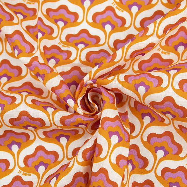 Linen - Italian Linen - Retro Tropic Tulip - Orange