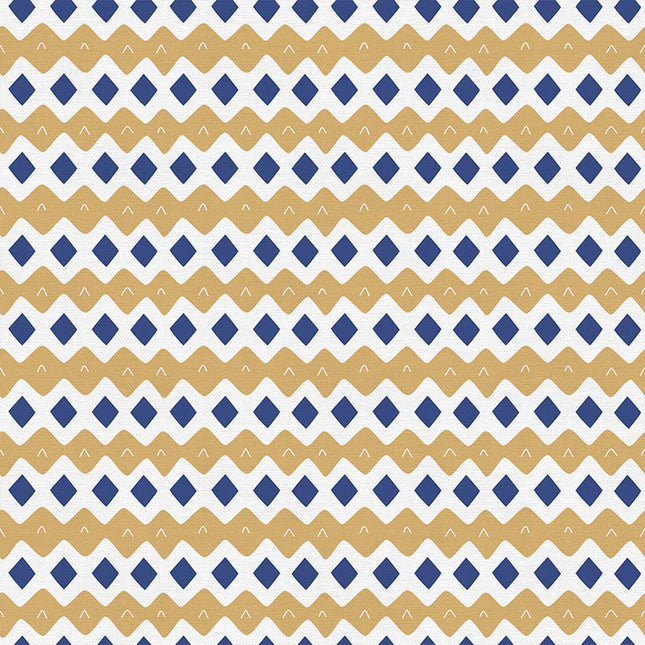 Quilting Cotton - Cotton - Scandinavian Christmas - Rhombus Ornament - Gold/Blue