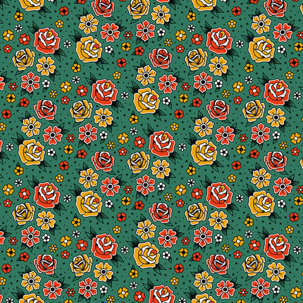 Wideback - Cotton - Timeless Tattoos - Flower Tattoos - Green