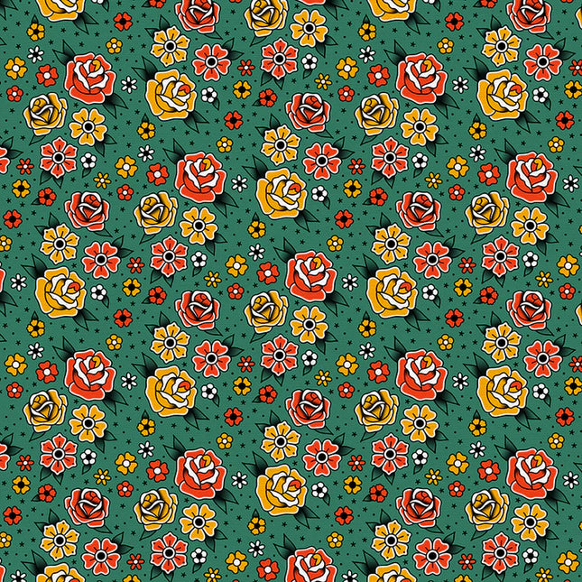Wideback - Cotton - Timeless Tattoos - Flower Tattoos - Green