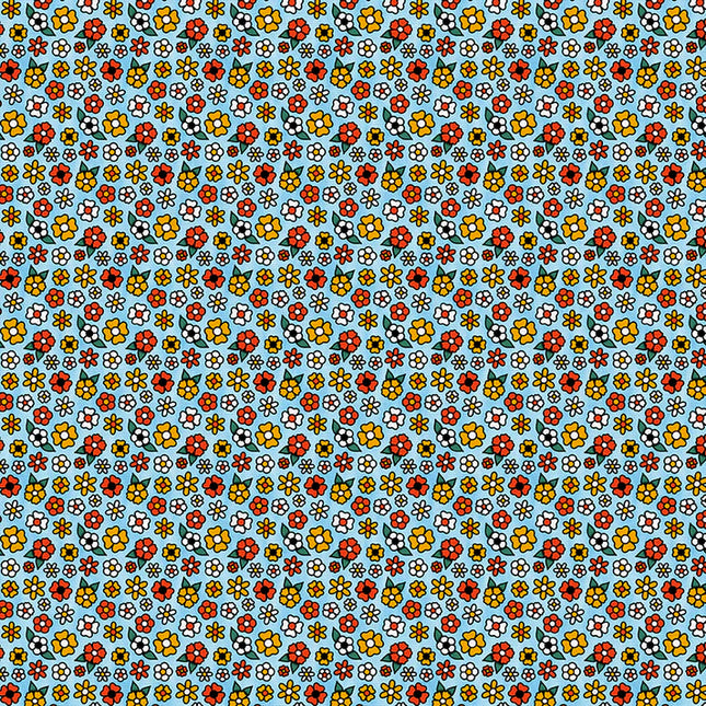 Quilting Cotton - Cotton - Timeless Tattoos - Ditsy Flower Tattoos - Blue