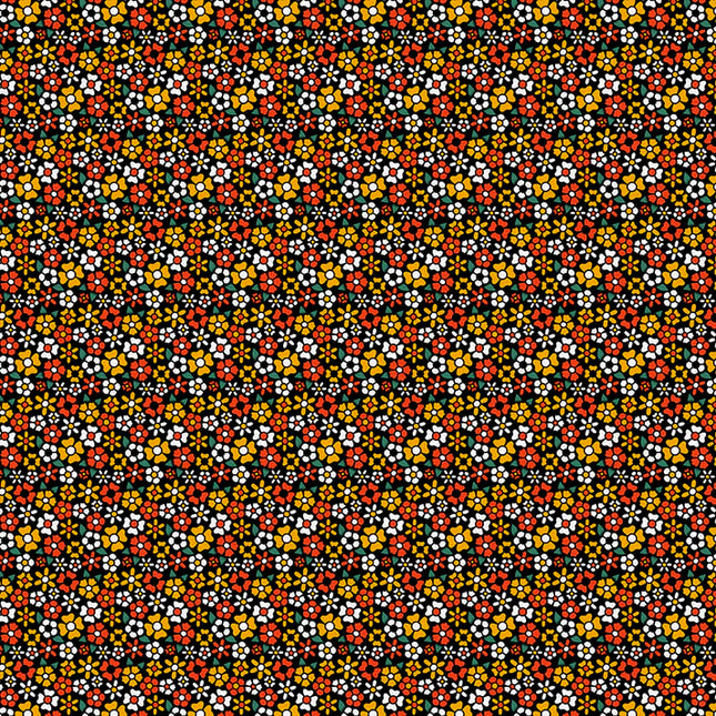 Quilting Cotton - Cotton - Timeless Tattoos - Ditsy Flower Tattoos - Black