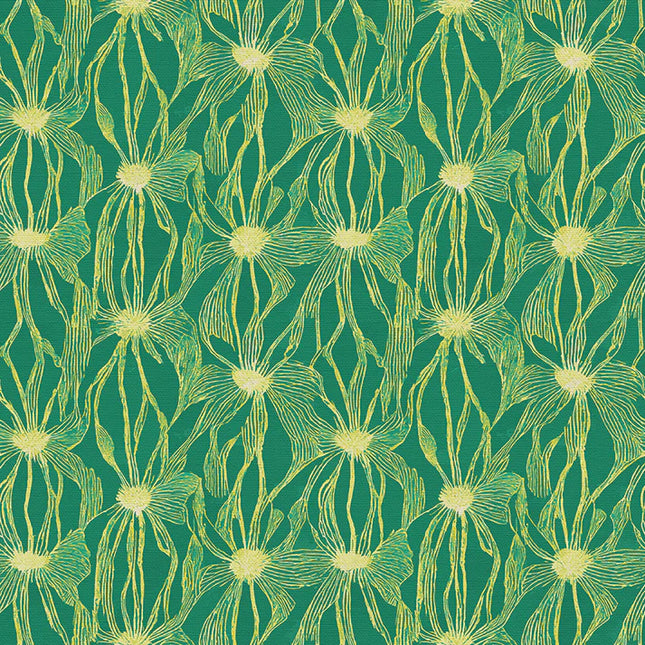 Floral Line Work - Chartreuse on Green