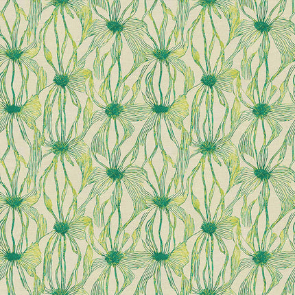 Quilting Cotton - Cotton - Floral Line Work - Green on Chartreuse
