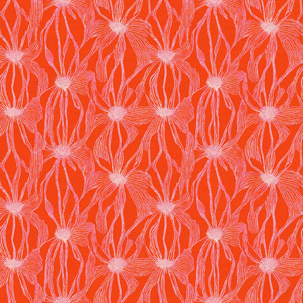 Quilting Cotton - Cotton - Floral Line Work - Cream on Red