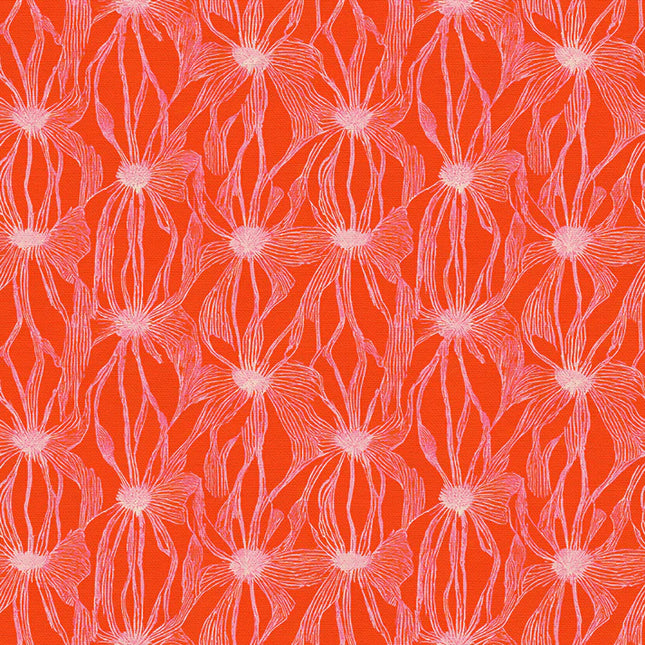 Floral Line Work - Cream on Red
