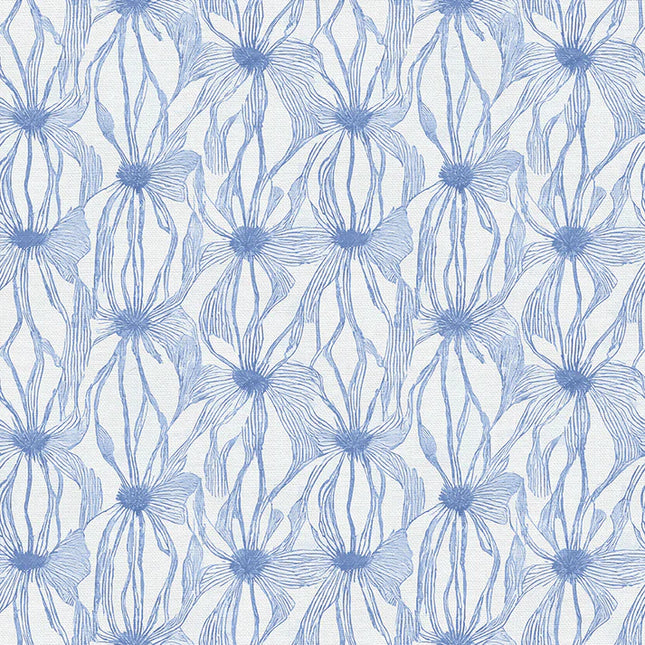 Floral Line Work - Blue on White