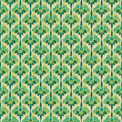 Double Gauze - Cotton - Abstract Stems - Green on Chartreuse