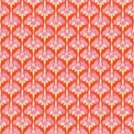 Quilting Cotton - Cotton - Abstract Stems - Cream on Red