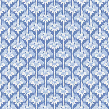 Quilting Cotton - Cotton - Abstract Stems - White on Blue