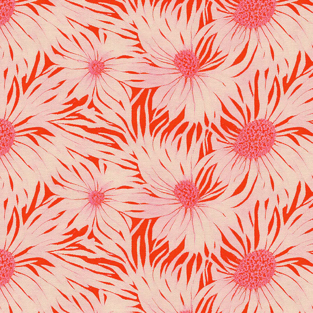 Double Gauze - Cotton - Whimsical Petals - Cream on Red