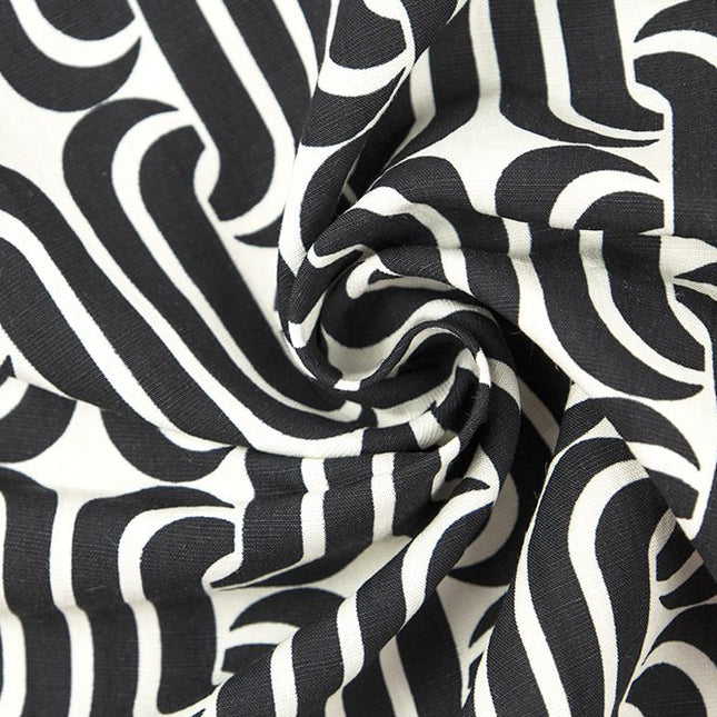 Linen - Rayon/Linen Blend - Modern Maze - Black/White