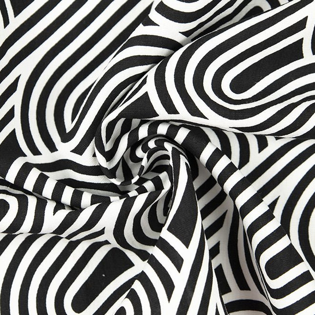 Linen - Rayon/Linen Blend - Retro Wave - Black/White
