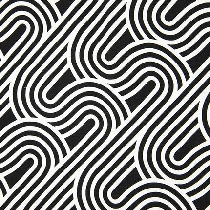 Linen - Rayon/Linen Blend - Retro Wave - Black/White