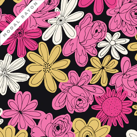 Modal - Rayon - Summer Sun - Floral Explosion - Black - Vera