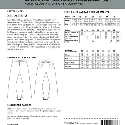 229 Sailor Pants - Sewing Pattern