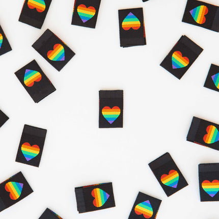 Rainbow Heart Woven Sewing Labels