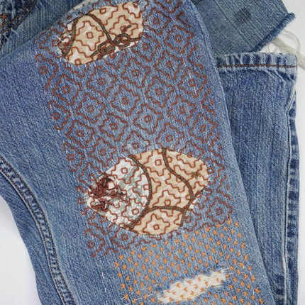 Sashiko Inspired Mending Stick 'n Stitch Persimmon Flower