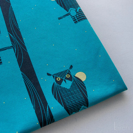 Canvas - Organic Cotton - Moon Owl - Teal - Charley Harper