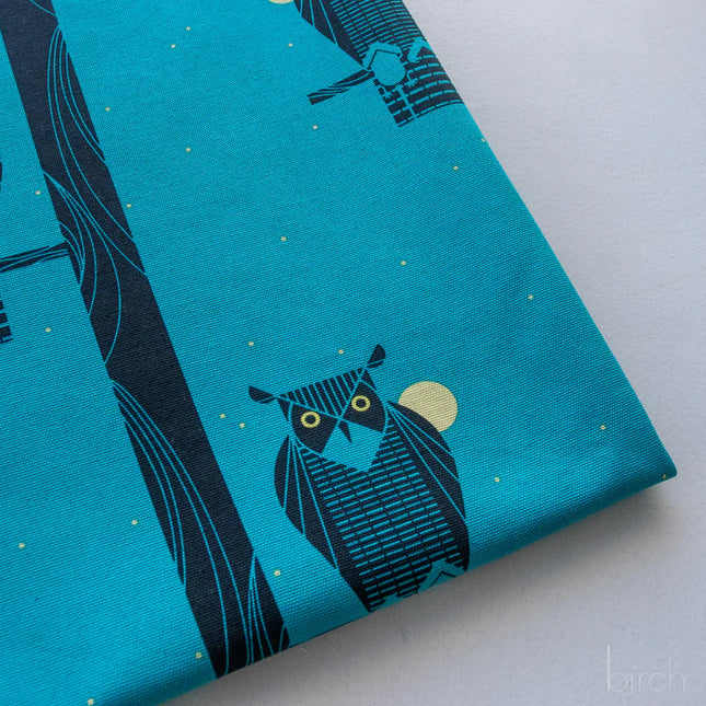 Canvas - Organic Cotton - Moon Owl - Teal - Charley Harper