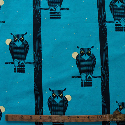 Canvas - Organic Cotton - Moon Owl - Teal - Charley Harper