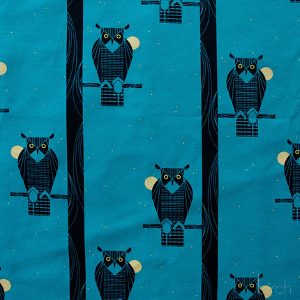 Canvas - Organic Cotton - Moon Owl - Teal - Charley Harper