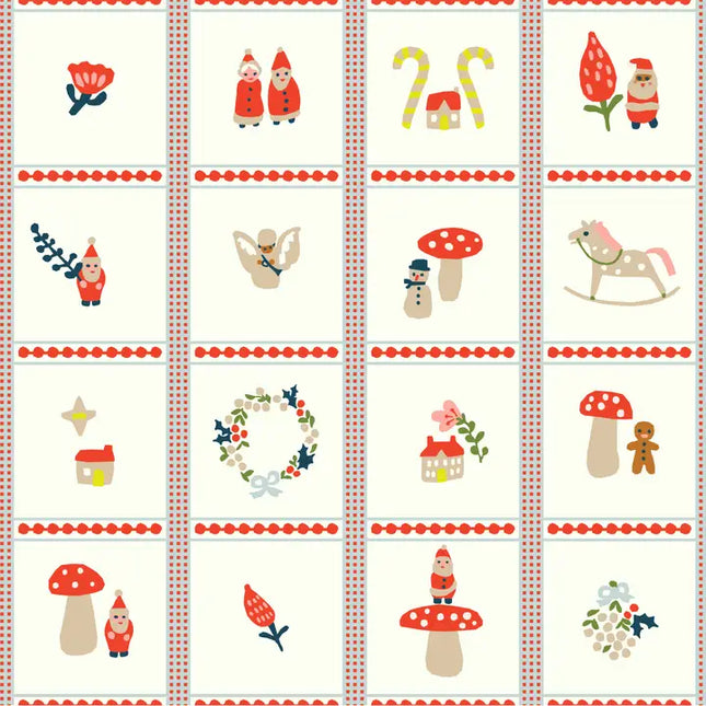 Quilting Cotton - Organic Cotton/Poplin - Christmas Trinkets - Cream