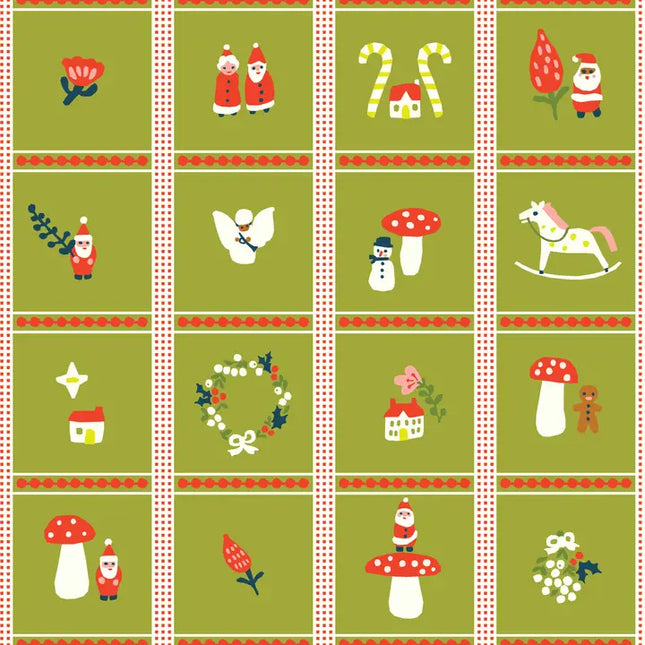 Quilting Cotton - Organic Cotton/Poplin - Christmas Trinkets - Moss