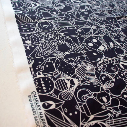 Quilting Cotton - Organic Cotton/Poplin - End Papers - Black - Charley Harper