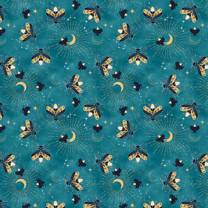 Quilting Cotton - Cotton - Magical Night - Firefly Toss - Teal