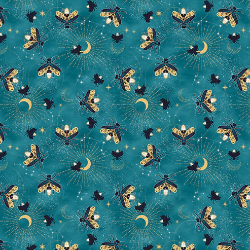 Quilting Cotton - Cotton - Magical Night - Firefly Toss - Teal