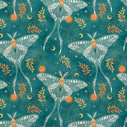 Canvas - Cotton - Magical Night - Luna Moth - Teal