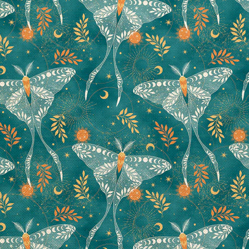 Canvas - Cotton - Magical Night - Luna Moth - Teal