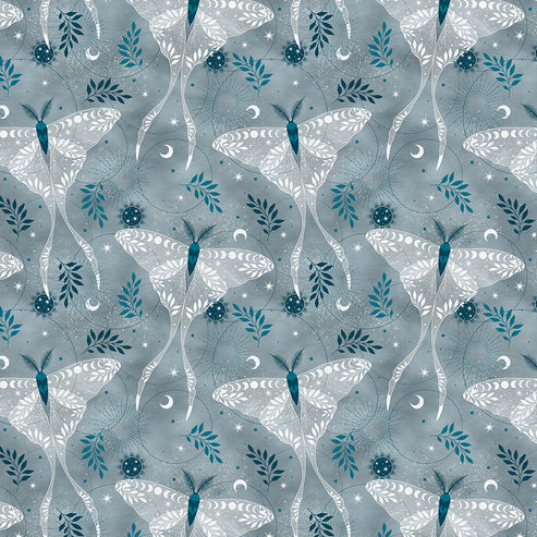 Quilting Cotton - Cotton - Magical Night - Luna Moth - Grey