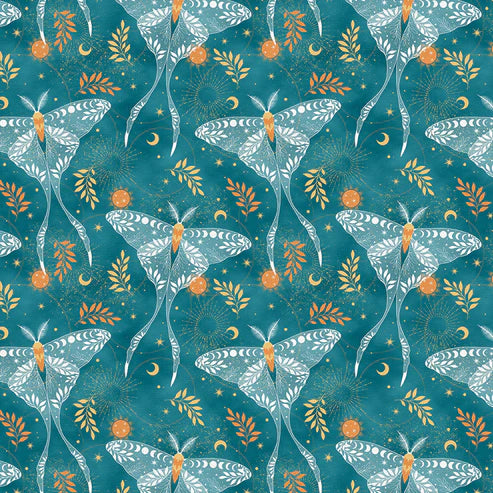 Quilting Cotton - Cotton - Magical Night - Luna Moth - Teal