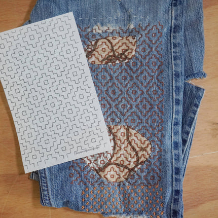 Sashiko Inspired Mending Stick 'n Stitch Patterns 1/2 Sheets