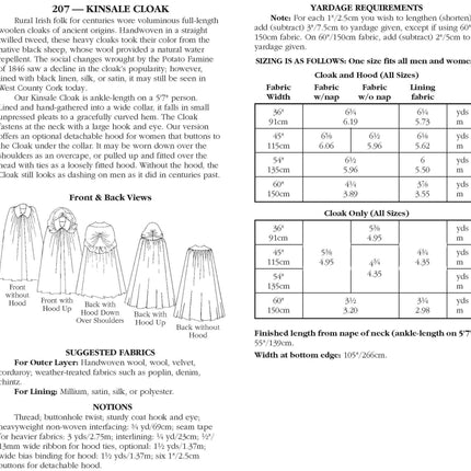 207 Kinsale Cloak - Sewing Pattern