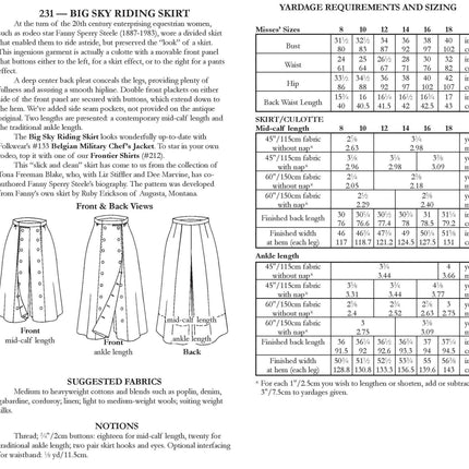231 Big Sky Riding Skirt - Sewing Pattern