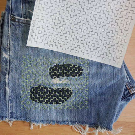 Sashiko Inspired Mending Stick 'n Stitch Patterns 1/2 Sheets