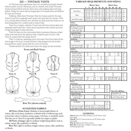 222 Vintage Vests - Sewing Pattern